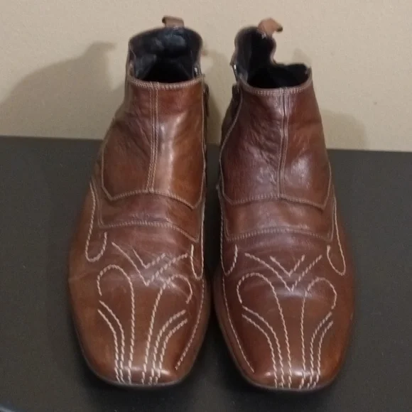 Bacco Bucci Brown Distressed Leather Western Ankle Boot Size 13 Square Toe Bacco Bucci Brown Distressed Leather Western Ankle Boot Size  main image 3